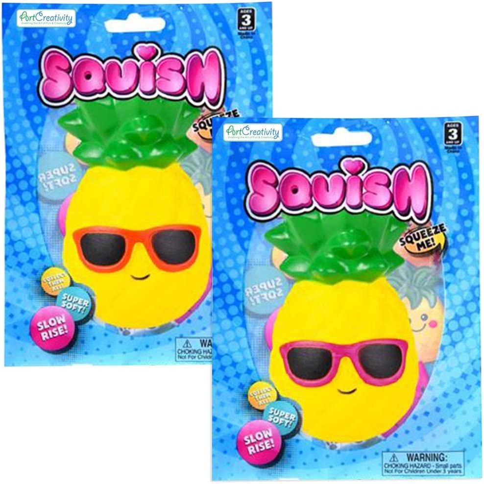 Squeezy Pineapple for Kids, Set of 2, Super Soft Slow Rising Squeeze Toys, Stress Relief Sensory Toys for Children, Best Party Favors, Goody Bag Fillers for Girls and Boys