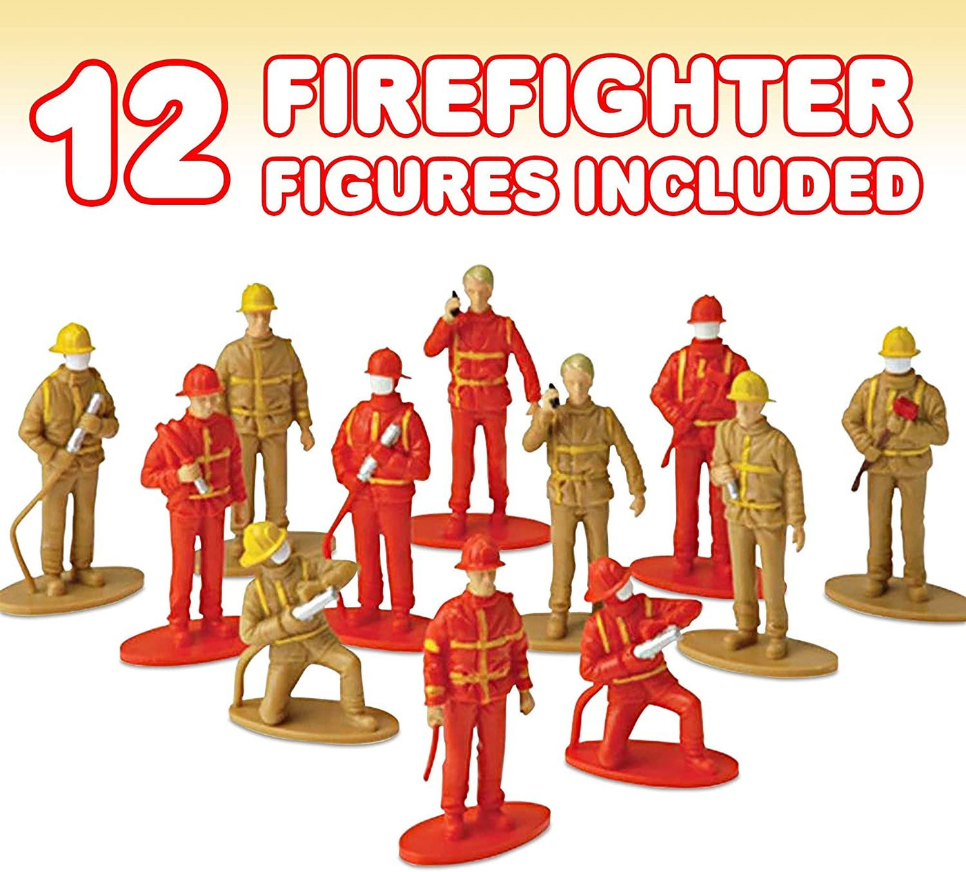 2.5" Mini Fireman Figurines for Kids - Set of 12 - Free Standing Firefighter Toys Figures - Birthday Party Favors for Boys and Girls, Goody Bag Fillers, Cake Toppers and Decorations