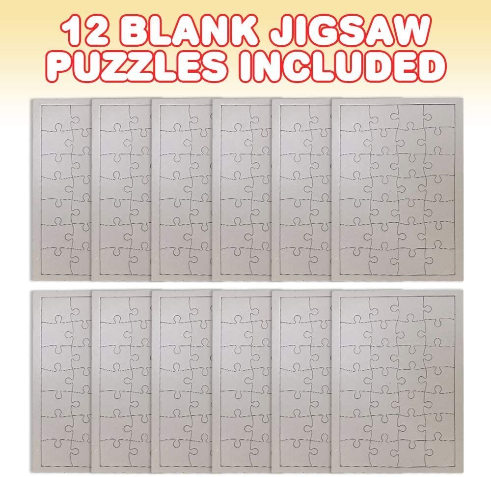 Blank Puzzles for Kids, Set of 12, Fun DIY Arts and Craft Activity for Children, Make Your Own Puzzle Kit, Birthday Party Favors, Goodie Bag Fillers for Boys and Girls