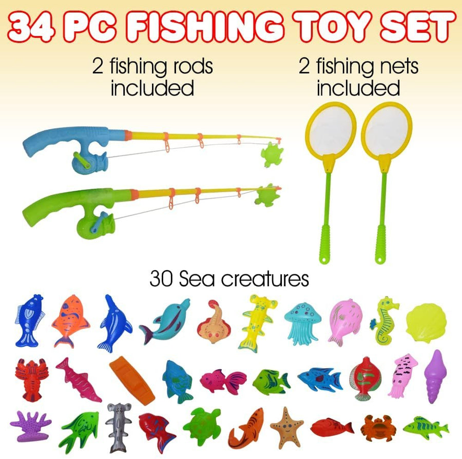 Fishing Toys Set for Toddlers, Magnetic Fishing Set with Rods, Nets, Bag, and 30 Aquatic Toys, Interactive Fishing Game for Kids, Swimming Pool, Bath Toys for Kids, Boys and Girls