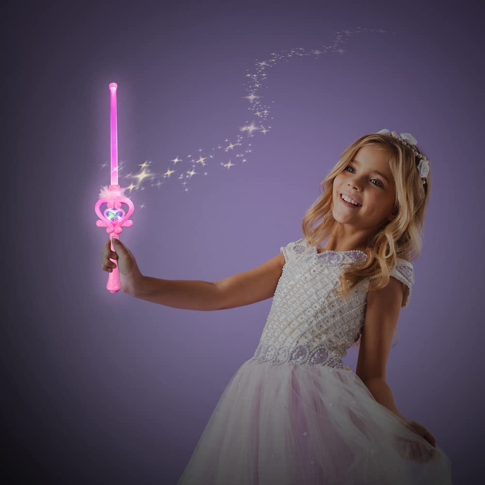 Light Up Princess Wands for Girls - Set of 12 - LED Feather Magic Wands for Kids with 6 Light Up Modes, Batteries Included - Princess Party Favors - Princess Party Supplies