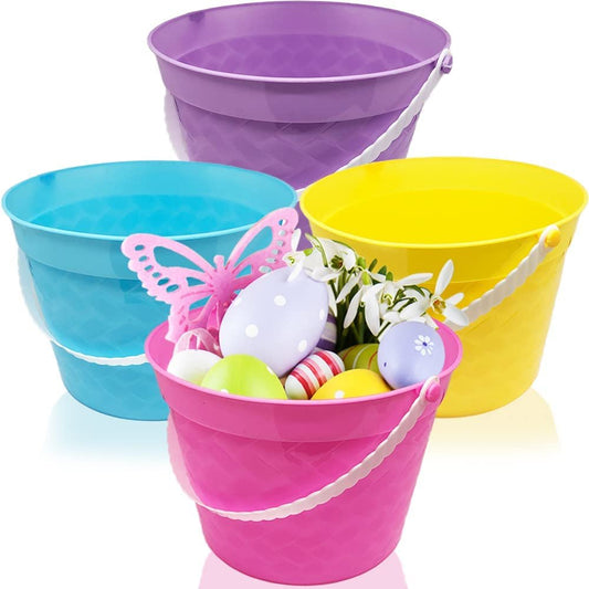 ArtCreativity Plastic Easter Baskets, Set of 4, Egg Hunt Baskets in Assorted Colors, Great as Easter Party Decorations, Easter Party Supplies, and Containers for Party Favors, 6 x 8.25 Inches