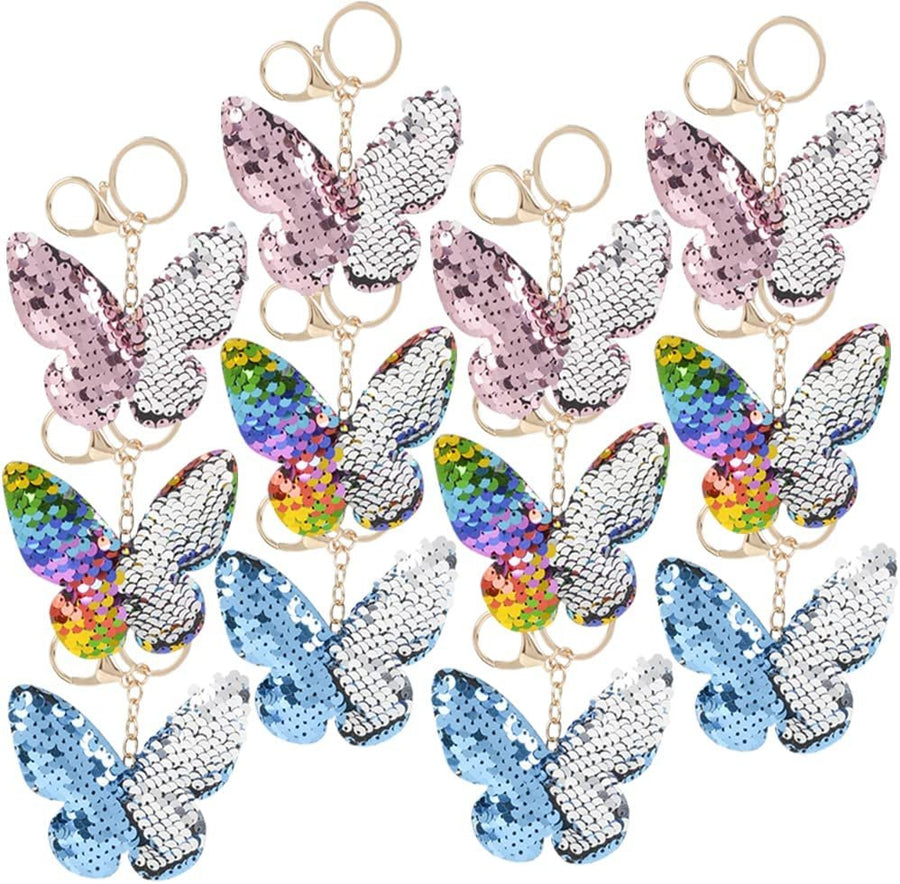 Flip Sequin Butterfly Keychain, Pack of 12, Double-Sided Butterfly Shape Key Chain Charms for Backpacks, Purses, Luggage, Birthday Party Favors, Goodie Bag Fillers for Kids