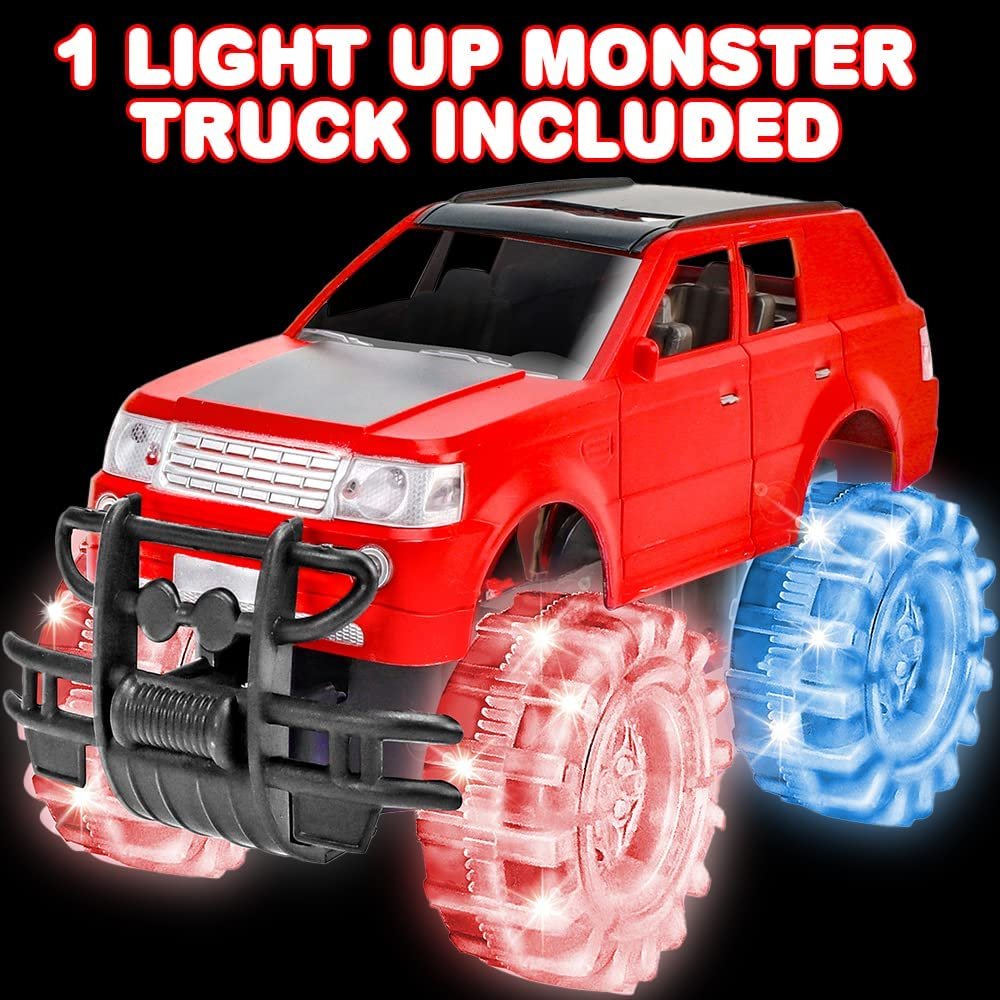 Light Up Red Monster Truck Toy, 1 Piece, 8" Toy Monster Truck with Flashing LED Tires and Batteries, Push n Go Car Toys for Kids, Fun Gift for Boys and Girls Ages 3 and Up