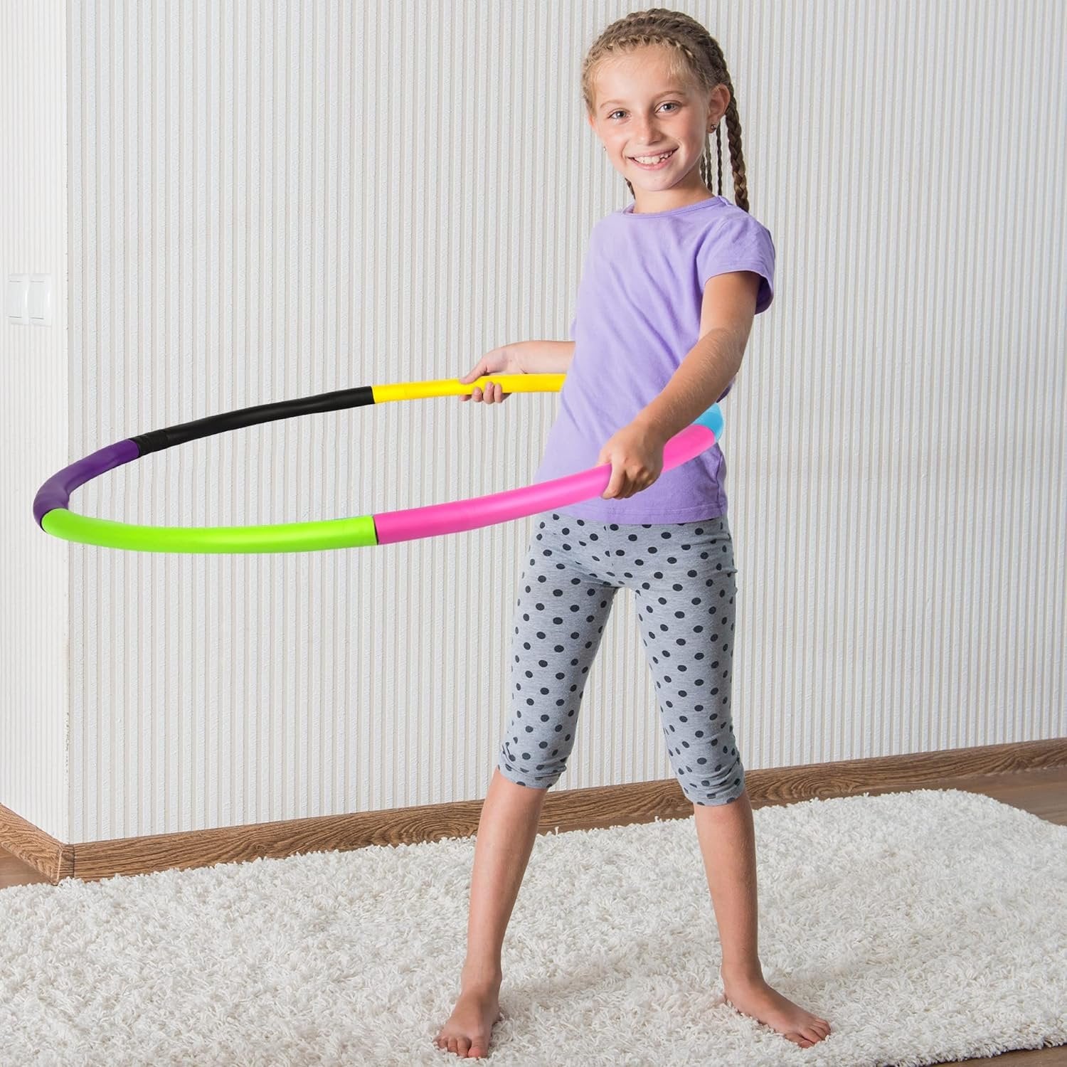 Weighted Hula Hoop for Kids - 2lb Weighted Hoola Hoop Toy for Exercise, 6 Section Detachable Hoola Hoops, Soft Padded & Portable, Kids’ Exercise Equipment & Outdoor Toy for Fun Workouts
