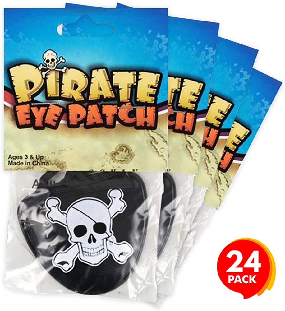 ArtCreativity Pirate Eye Patches, Set of 24, Plastic Eye Patch with Skull and Crossbones, Eyepatches Fit Most Kids, Pirate Party Favors, Fun Costume Accessories, Goodie Bag Fillers
