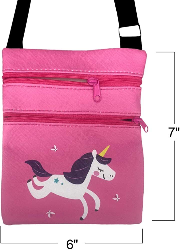 ArtCreativity Unicorn Crossbody Bags, Set of 3, Cute Cross Body Purses for Kids and Adults with 2 Zipper Pockets, Adjustable Strap, Great Unicorn Gifts and Party Favors for Girls, Purple, Pink, Blue