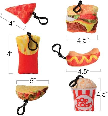 ArtCreativity Plush Fast Food on Clips, Set of 12, Backpack Clips for Kids in Assorted Colorful Designs, Fast Food Plush Toys for Decoration and Imaginative Play, Kids Goodie Bag Stuffers and Favors