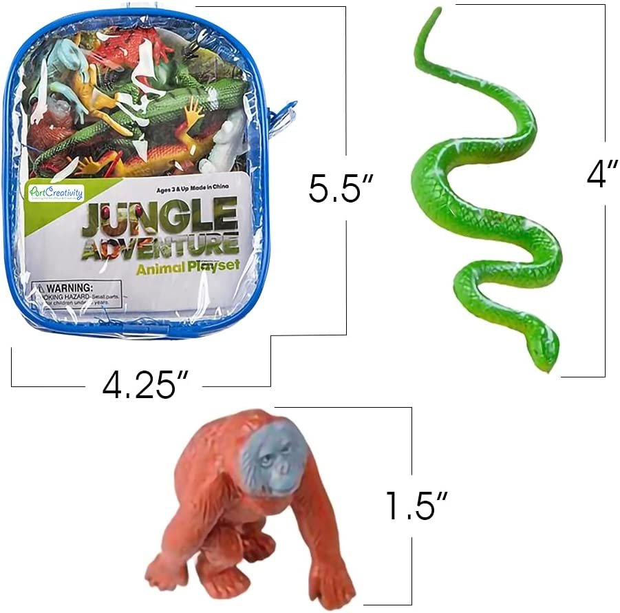 ArtCreativity Jungle Playset in Carry Bag, Set of 12, Assorted Small Animal Figures, Sturdy Plastic Toys, Fun Jungle Theme Birthday Party Favors, Great Gift Idea for Boys and Girls