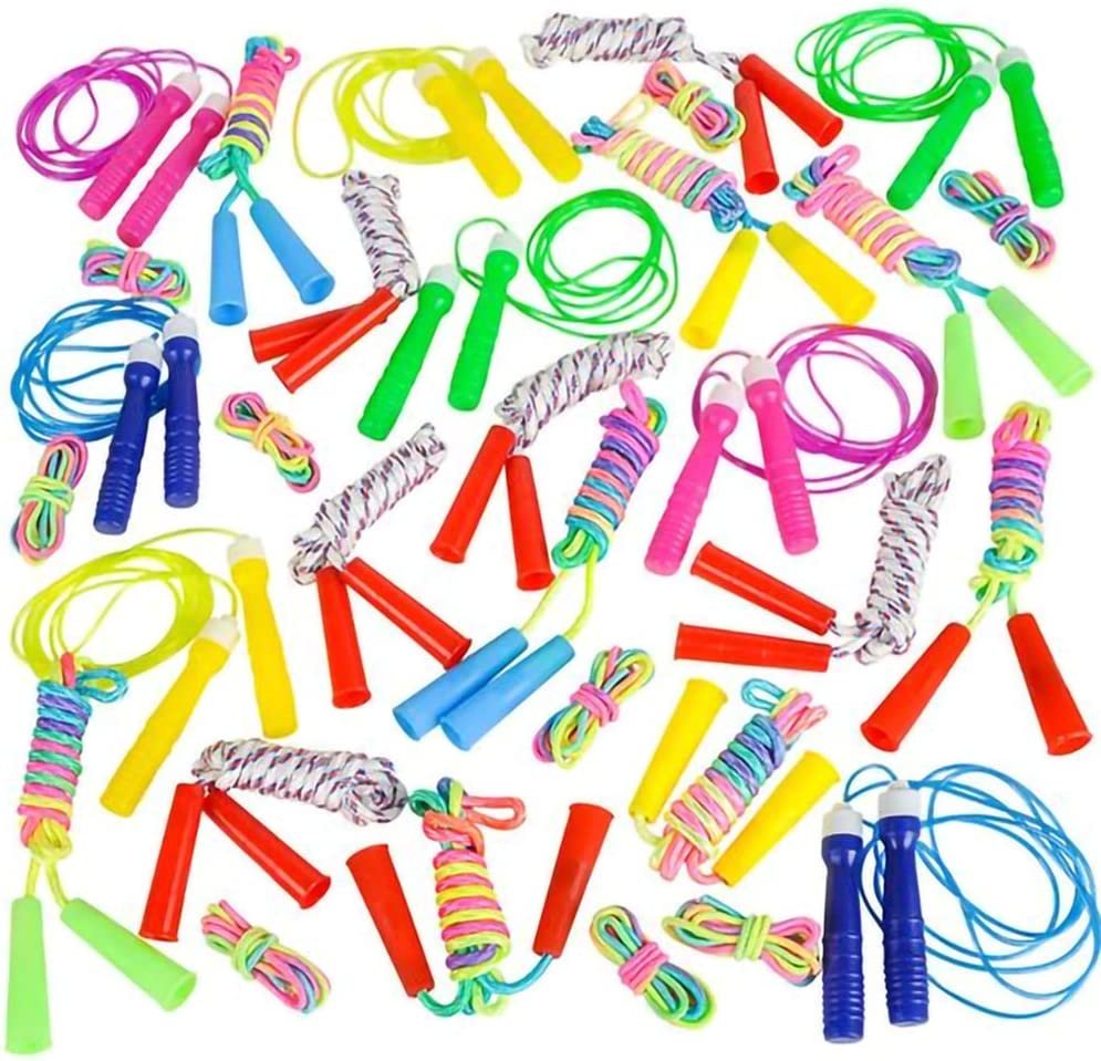 24-Piece Jump Rope Assortment, Vibrant Jumping Ropes for Kids, Durable Skipping Ropes with Plastic Handles, Great Birthday Party Favors, Goodie Bag Fillers - Assortment May Vary