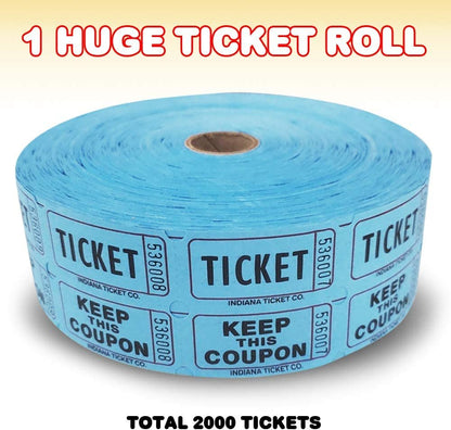 ArtCreativity Double Carnival Tickets Roll with 2000 Tickets, Numbered Event Admission Tickets for Kids’ Fair, Fundraiser, Musical Festival, Movie Screening, High-Quality Card Stock Paper, Blue