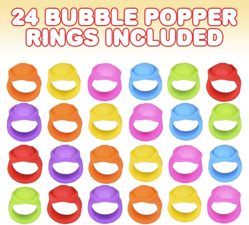 Bubble Popper Rings for Kids, Set of 24, Pop it Fidget Ring Toys for Fun on The Go, Portable Pop It Fidgets in Assorted Colors, Birthday Party Favors for Kids and Anxiety Relief Toys