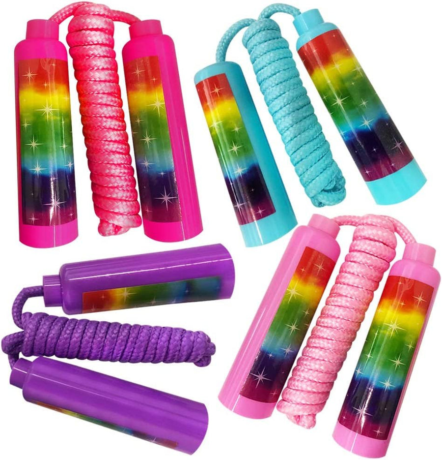 82" Rainbow Motif Jump Ropes, Set of 4, Vibrant Jumping Ropes for Kids, Durable Skipping Ropes with Plastic Handles, Great Birthday Party Favors, Goodie Bag Fillers for Boys & Girls