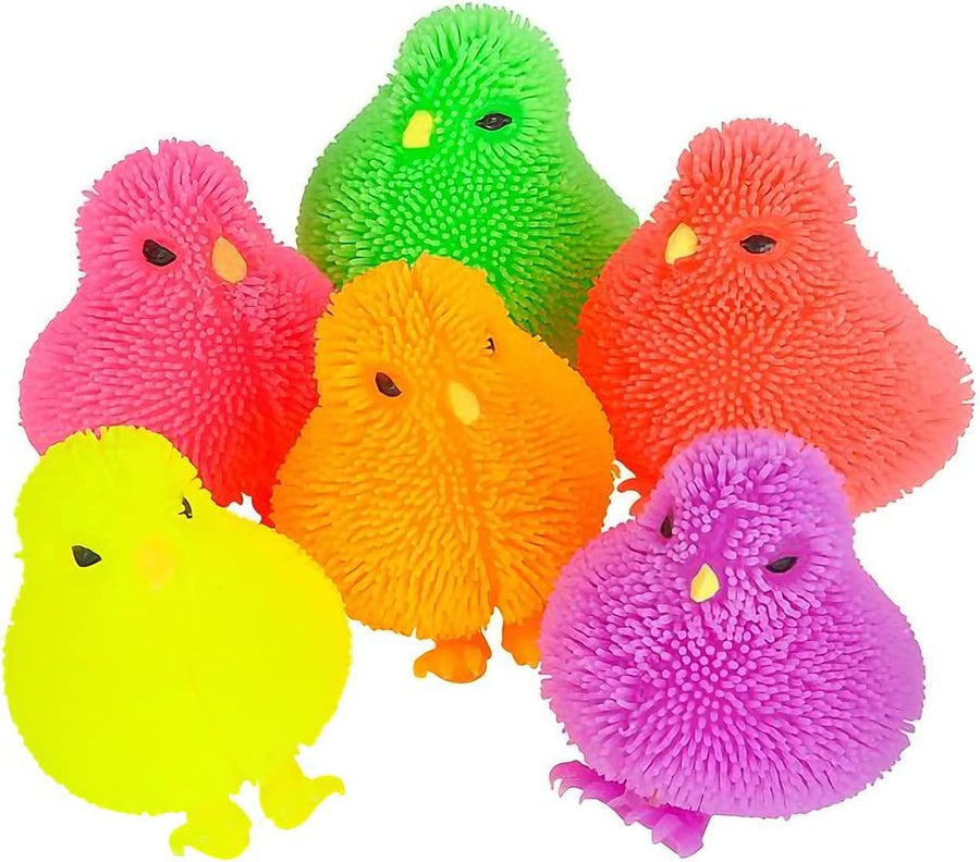 3" Chicken Puffers, Pack of 12, Chick Surprise Toys for Filling Easter Eggs, Easter Party Favors, Egg Hunt Supplies, Stress Relief Toys for Kids, Assorted Neon Colors