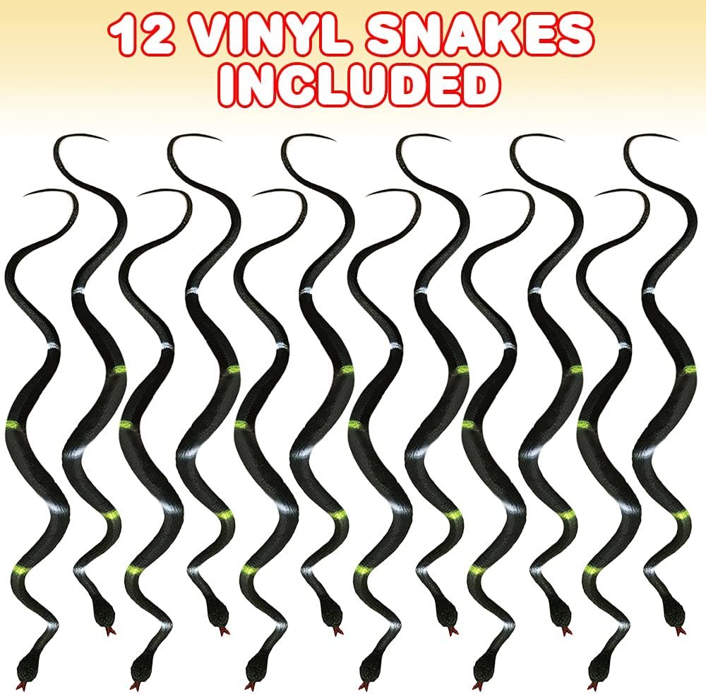 ArtCreativity Realistic Rainforest Vinyl Snake Toys, Pack of 12, 20 Inches Long, Real Look Scales, Reptile Birthday Party Favors, Fake Prank Prop, Gift Idea for Boys and Girls