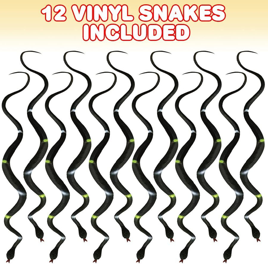 Realistic Rainforest Vinyl Snake Toys, Pack of 12, 20"es Long, Real Look Scales, Reptile Birthday Party Favors, Fake Prank Prop, Gift Idea for Boys and Girls