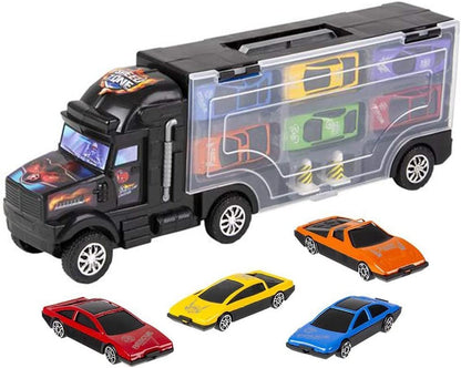 ArtCreativity Diecast Car Transporter Playset, Includes 1 Plastic Carrier Truck, 2 Cones, and 6 Small Diecast Cars for Boys and Girls, Fun Interactive Play Set, Best Holiday or Birthday Gift for Kids