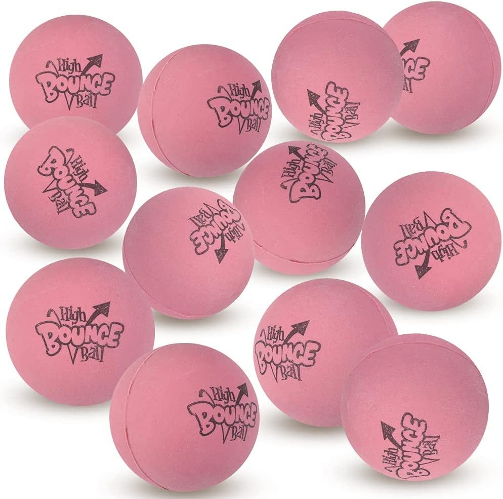 Pink Rubber High Bounce Balls for Kids, Set of 12, Bouncing Balls with Extra High Bounce, Birthday Party Favors, Goodie Bag Fillers for Boys and Girls