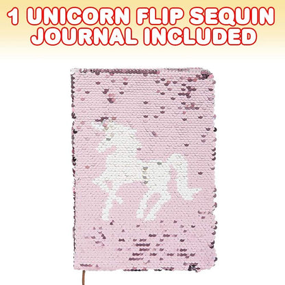 ArtCreativity Unicorn Flip Sequin Journal for Kids, 1PC, Cute Diary for Girls with Color Changing Sequins, 80 Ruled Pages, Unicorn Notebooks for Kids, Princess Party Gifts, and Back to School Supplies