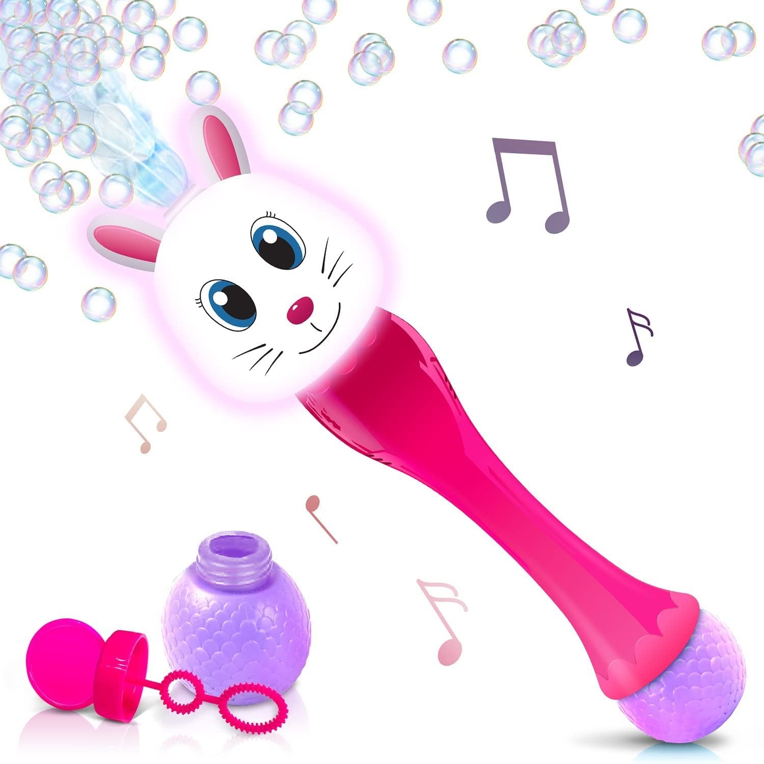 Light Up Bunny Easter Bubble Wand, 14" Illuminating Bubbles Blower Wand with Thrilling LED & Sound Effect, Easter Bubbles for Kids Ages 1 2 3 4 5 6 Bubble Toys, Easter Basket Stuffers for Toddler