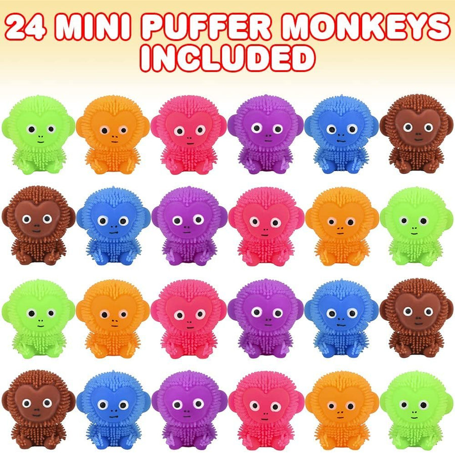 Mini Puffer Monkeys, Set of 24, Monkey Squeeze Toys for Filling Easter Eggs, Easter Party Favors, Egg Hunt Supplies, Stress Relief Toys for Kids, Assorted Neon Colors