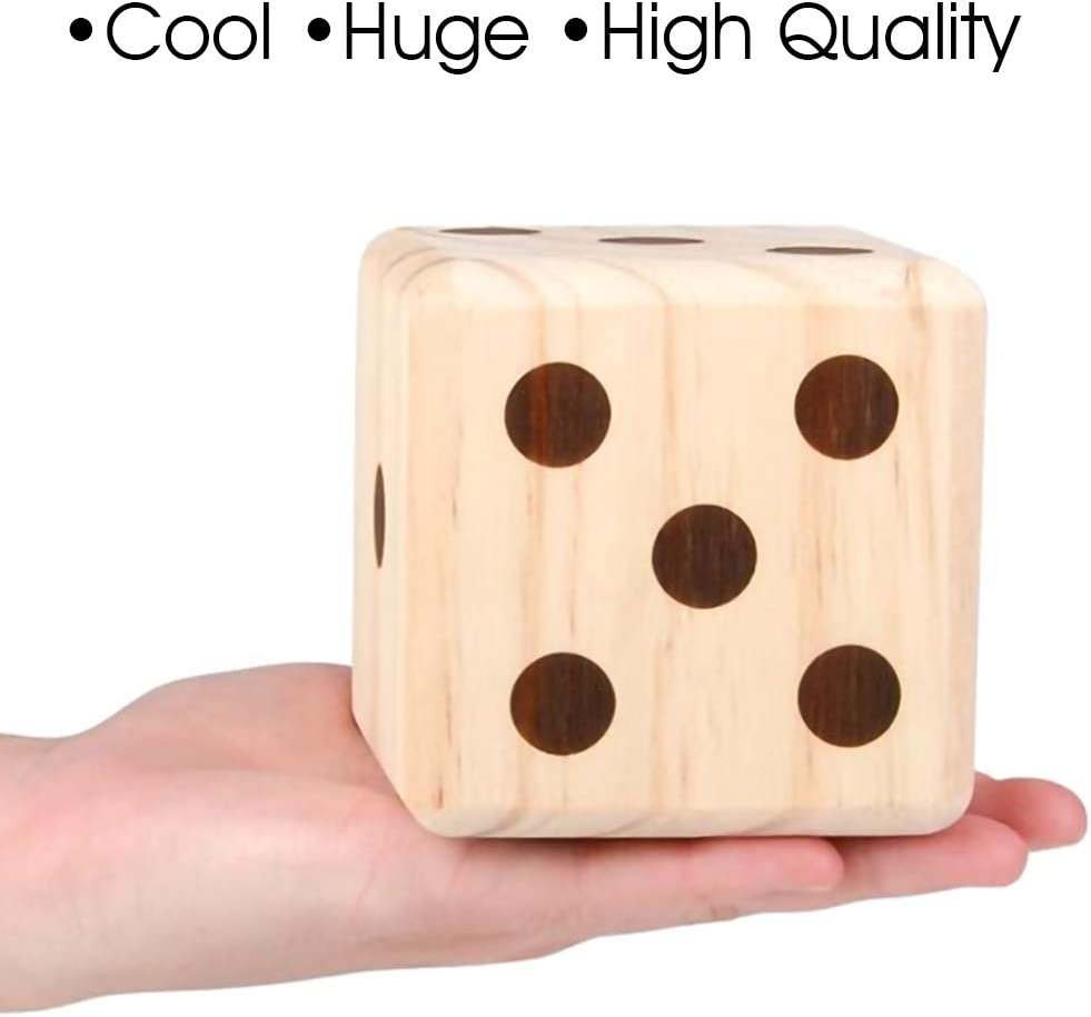 Jumbo Wooden Yard Dice, Set of 6 Dice, Fun Lawn and Backyard Games for Kids and Adults, Game Instructions Included, Outdoor Games for Picnic, Parties, Summer Fun