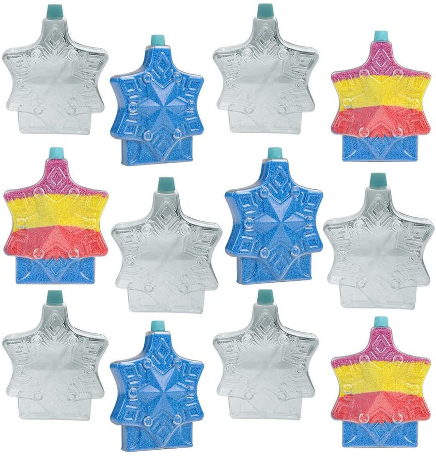 Snowflake Sand Art Bottles, Pack of 12, Clear Containers for Sand Art, Fun Craft Party Supplies and Party Favors for Kids - Sand Sold Separately
