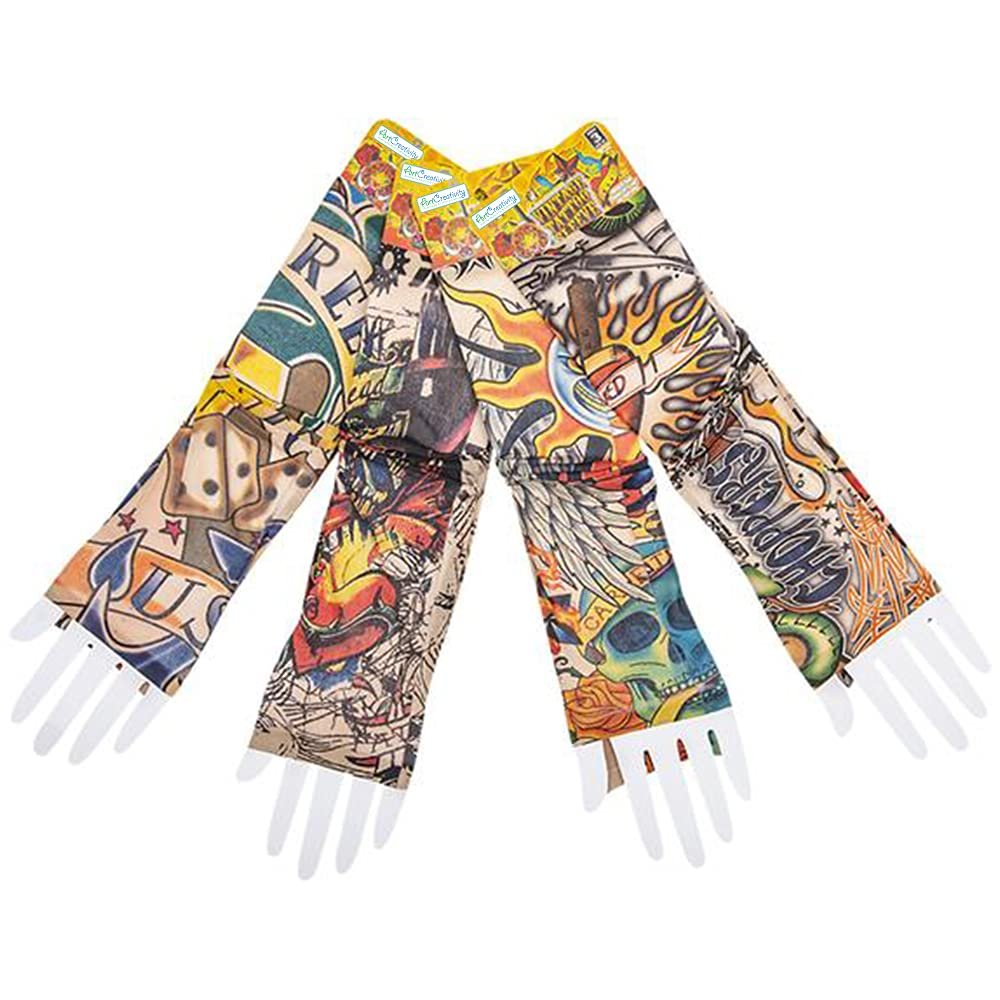 Vintage Print Tattoo Sleeves, 12 Pairs, Fake Tattoos for Kids and Adults, Temporary Tattoo Arm Sleeves Made of Soft Fabric, Rockstar Halloween Costume Accessories for Boys and Girls