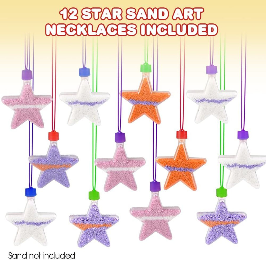 Star Sand Art Bottle Necklaces, Pack of 12, Sand Art Craft Kit with Star Shaped Bottles, Craft Party Supplies and Party Favors for Kids - Sand Sold Separately