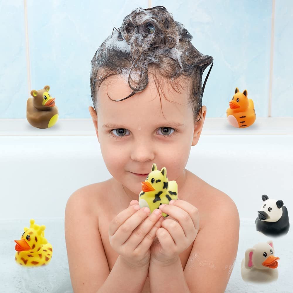 Zoo Animal Rubber Duckies for Kids, Pack of 12, Zoo Themed Duck Bathtub Pool Toys, Fun Carnival and Safari Party Supplies, Birthday Party Favors for Boys and Girls