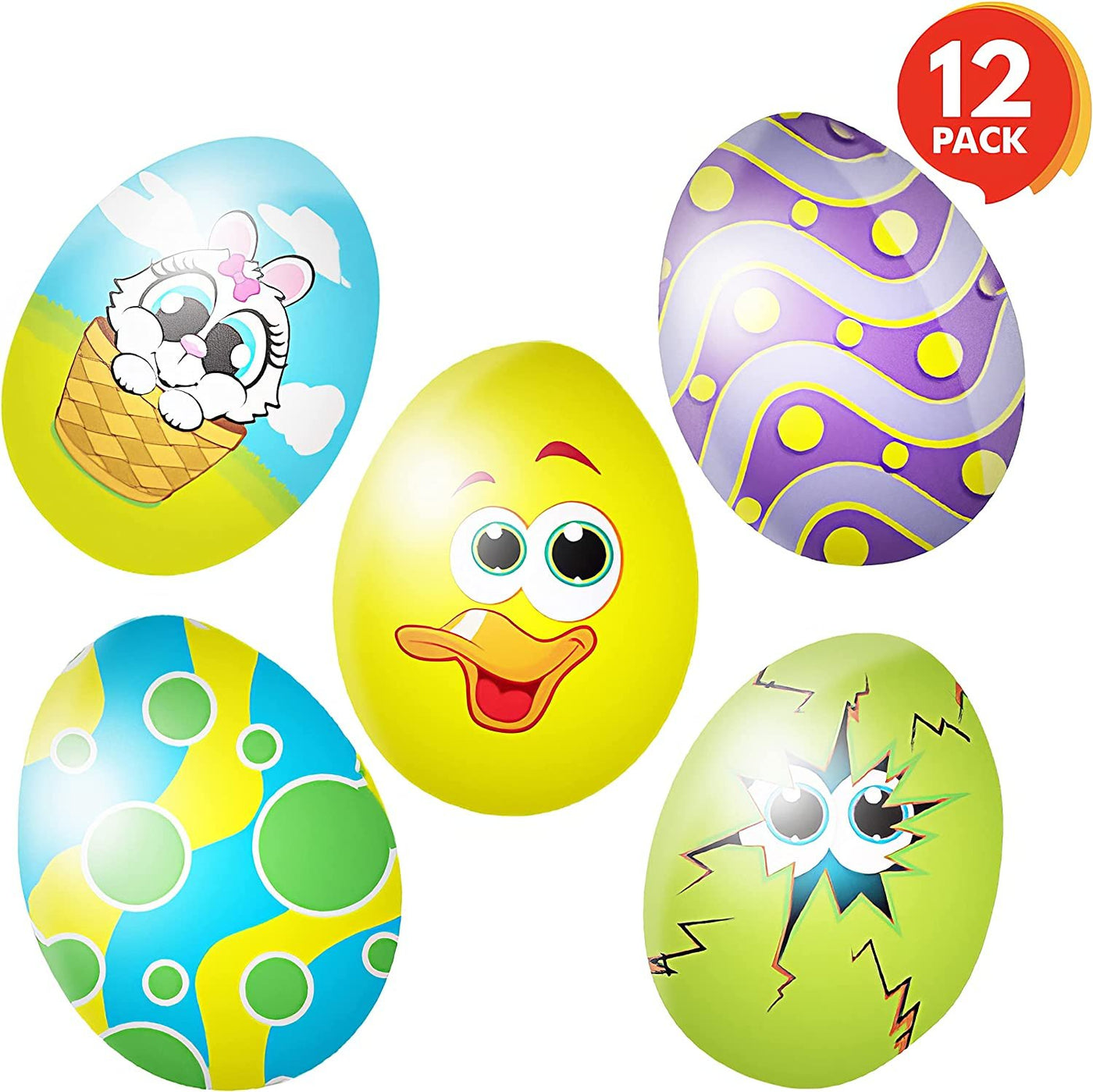2.75" Easter Stress Relief Eggs - Set of 12 - Easter Themed Stress Relief Spongy Toy for Kids and Adults - Assorted Vibrant Colors - Egg Hunt Supplies, Party Favor for Boys and Girls