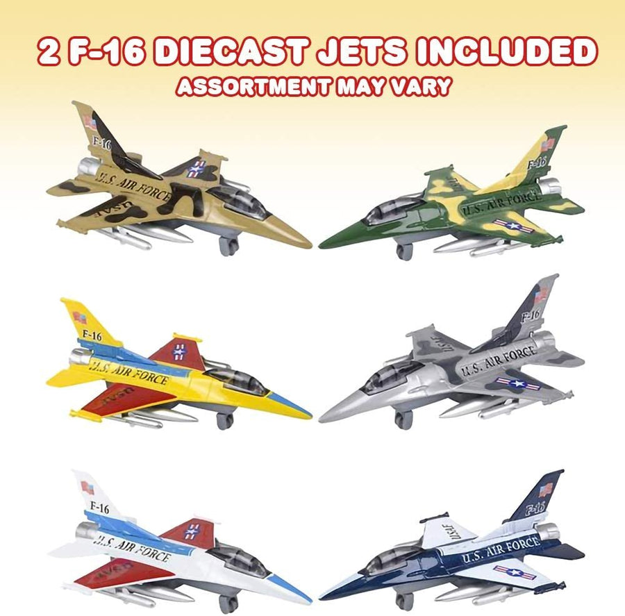 Diecast F-16 Jets with Pullback Mechanism, Set of 2, Diecast Metal Jet Plane Fighter Toys for Boys, Air Force Military Cake Decorations, Aviation Party Favors, Goodie Bag Fillers