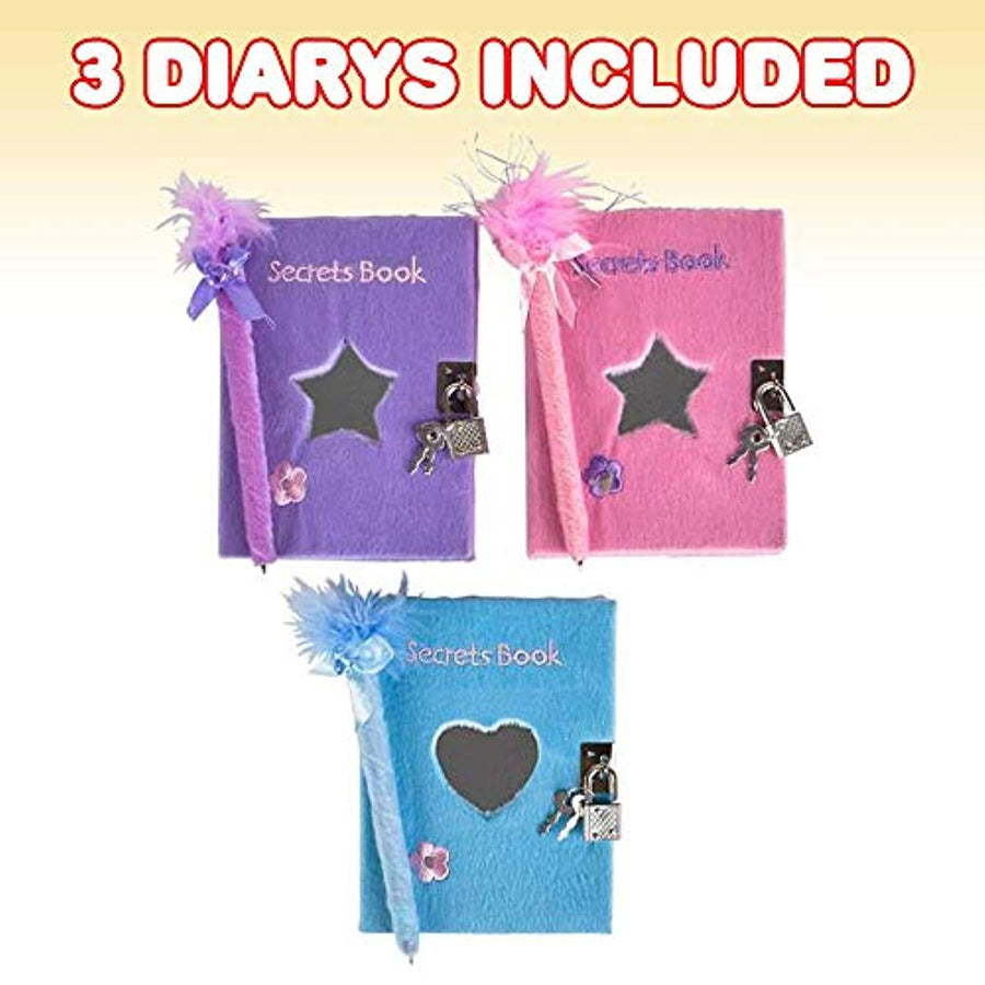 Notebook and Pen Set for Kids, Set of 3, Feather-Tipped Pen and Small soft plush Note Pad with lock and keys, Fun Stationery Party Favors, Goodie Bag Fillers, Teacher Rewards
