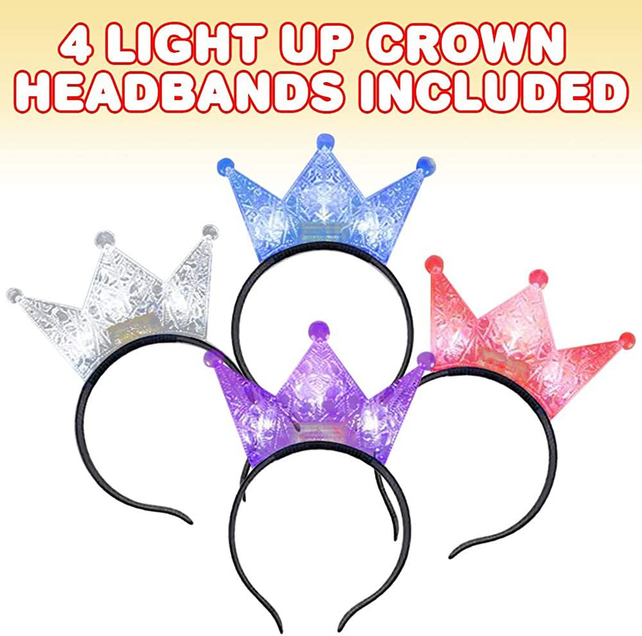 Light Up Crowns for Kids, Set of 4, LED Headband Crowns for Girls and Boys, Princess Party Supplies, Princess Halloween Costume Accessories, Cute Light Up Birthday Party Favors…