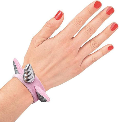 ArtCreativity Plush Unicorn Slap Bracelets for Kids, Set of 12, Cute Slap Bands for Girls with 3D Details, Unicorn Party Favors for Children, Pretty Goodie Bag Fillers, Pink, Purple, and Blue