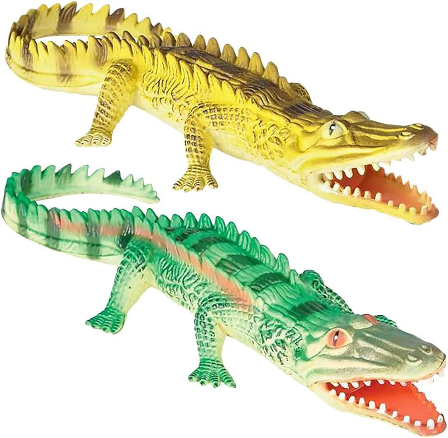 Soft Alligator Toys for Kids, Set of 2, PVC Animal Figurines, 14.5” Long Alligator Toys for Pretend Play and Wildlife Decorations, Gifts and Favors for Safari or Zoo Birthday Party