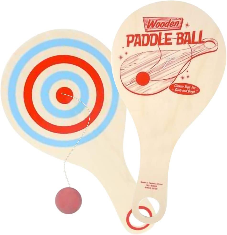 Wooden Paddle Balls, Pack of 2, 11" Wood Paddleball with String, Great Party Favors, Goodie Bag Fillers, Fun Activity Toys for Kids