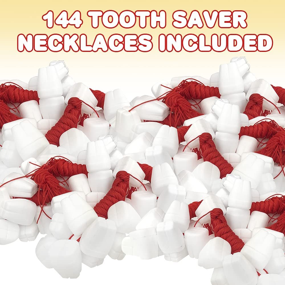 Tooth Saver Necklaces, Set of 144, White Tooth Containers, Tooth Holders For Boys & Girls, Dentist Office Giveaways For Kids, Theme Party Supplies, Unique Goodie Bag Fillers