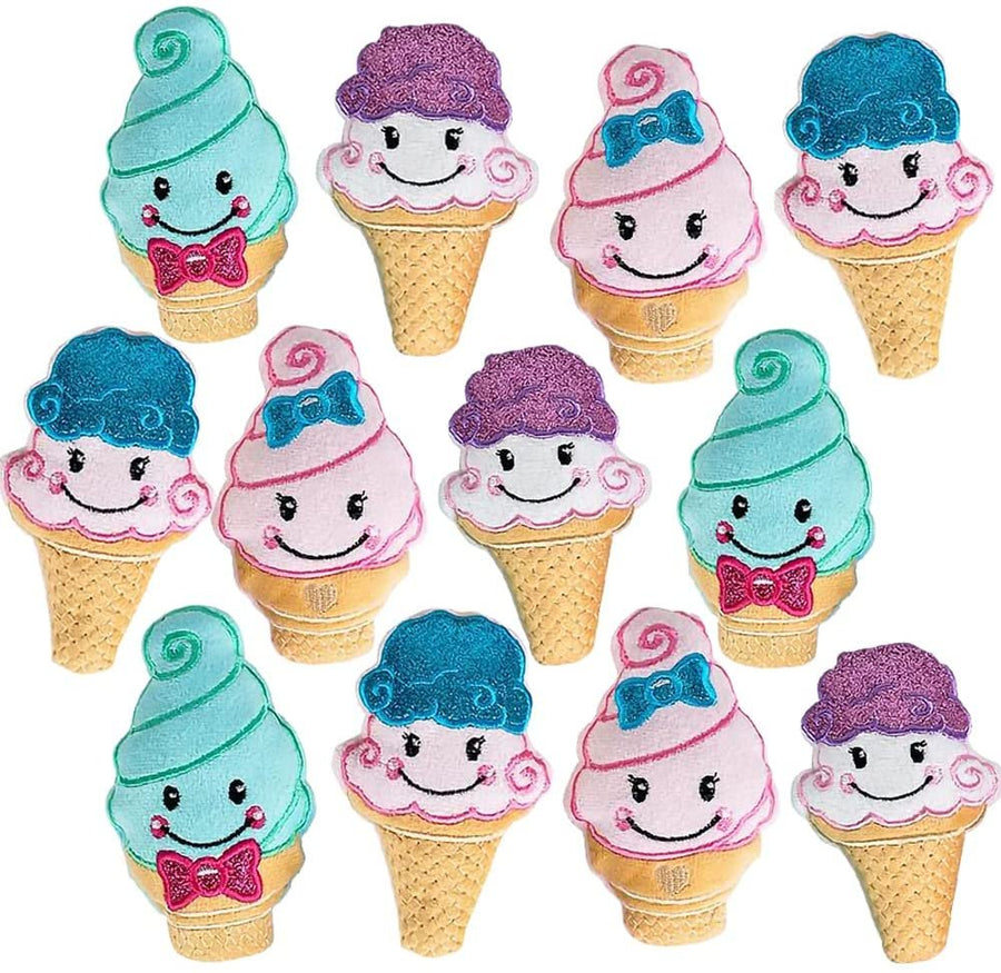 Plush Ice Cream Cone Toys for Kids, Set of 12, Soft and Cuddly Soft Stuffed Toys, Includes Assorted Colors and Designs, Plush Party Favors for Kids, Cute Ice Cream Theme Decorations