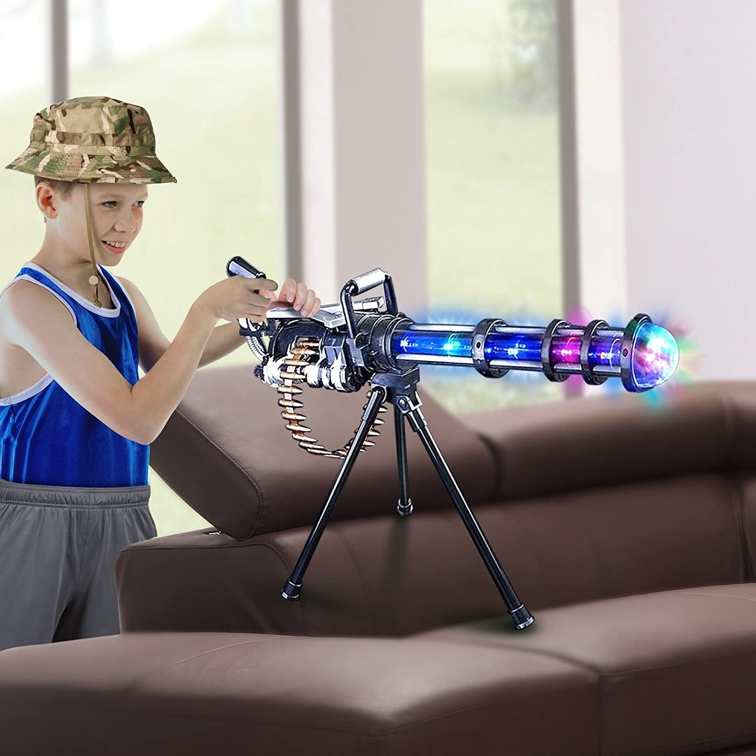 ArtCreativity Light Up Rotary Machine Toy Gun with Tripod Stand Rotating Barrel, LED and Sound Effects - 23 Inch Pretend Play Military Rifle - Batteries Included - Great Gift for Boys and Girls