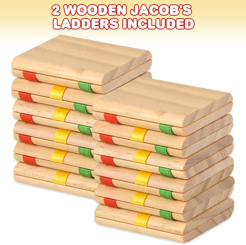 Wooden Jacob’s Ladder Toy, Set of 2, Wood Retro Toys for Kids and Adults, Optical Illusion Fidget Toys, Magic Birthday Party Favors, Cool Stocking Stuffers and Goodie Bag Fillers