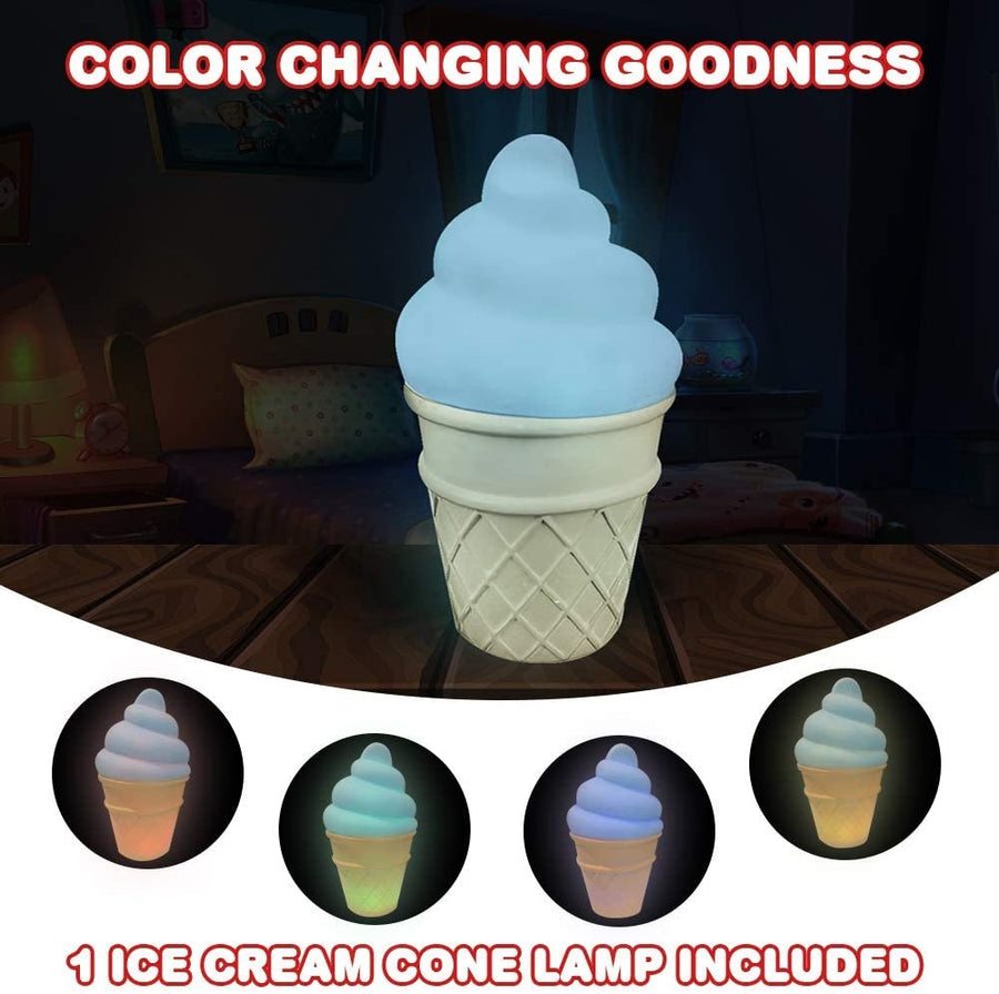 Color Changing Ice Cream Cone Lamp, LED Night Light Cycles Through Awesome Colors, Battery Operated Decorative Lighting, Bedroom Décor Nightlight, Great Gift Idea for Kids