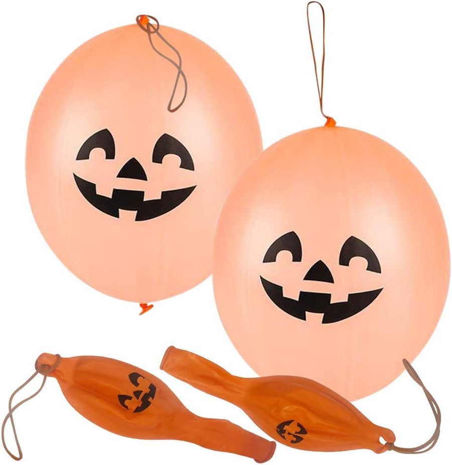 Halloween Party favors Trick Jack-O-Lantern Punch Balls, Set of 12, Durable Latex Balloons with Rubber Bands Attached, Great for Treat Party Favors, Goodie Bag Fillers for Kids