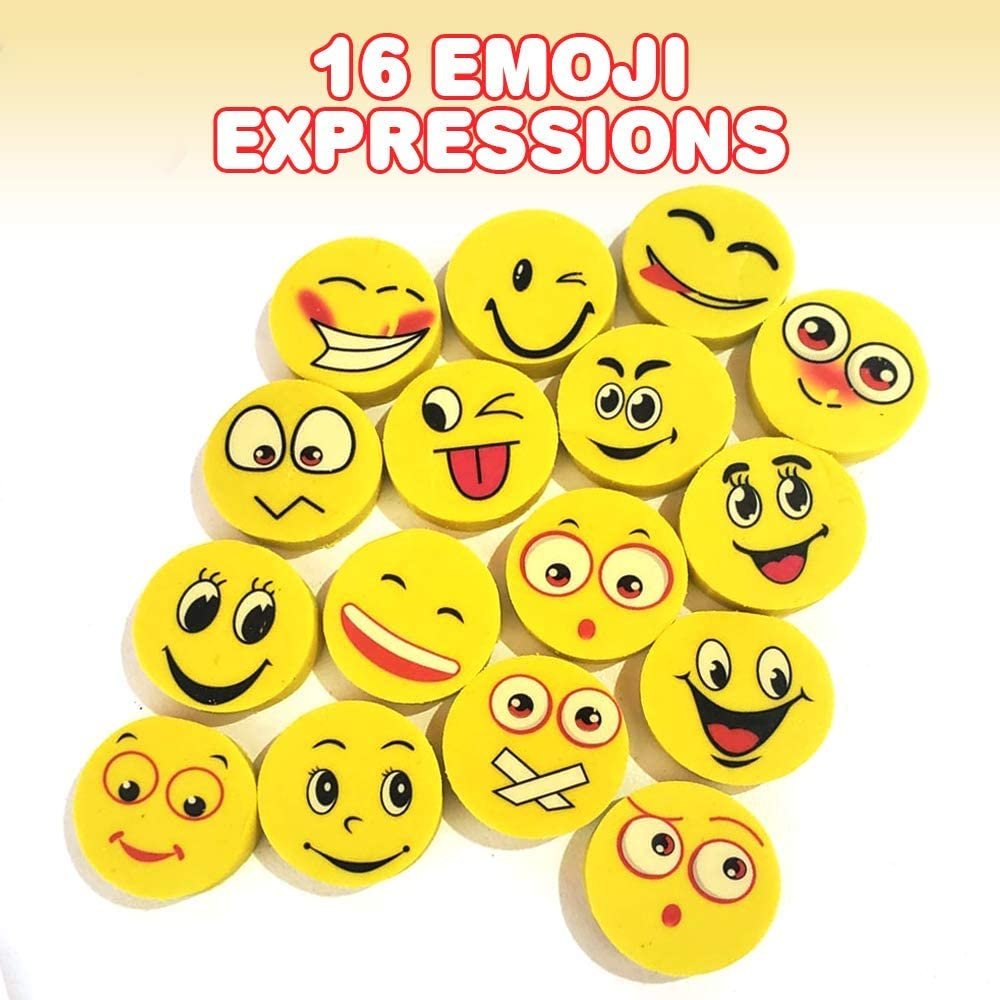 Emoji Erasers, Pack of 70, Emoticon Smile Face Pencil Erasers in Assorted Designs, School Supplies for Children, Teacher Rewards, Classroom Gifts, Emoji Birthday Party Favors for Kids
