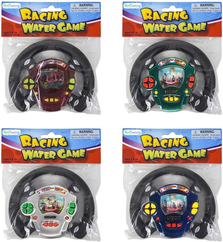 Race Car Wheel Water Ring Game, Set of 4, Handheld Steering Game for Kids, Fun Pretend Play Toys, Race Car Birthday Party Favors for Children, Travel Road Trip Toys for Boys and Girls