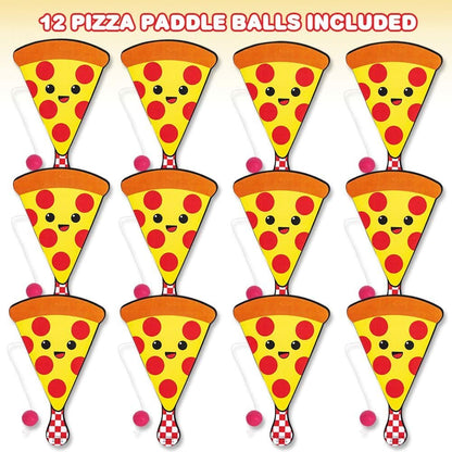 ArtCreativity Pizza Paddle Balls, Pack of 12, Cute 9 Inch Pizza Slice Paddleball with String, Fun Pizza Party Paddle Ball Games, Great Party Favors, Goodie Bag Fillers, Cool Activity Toys for Kids