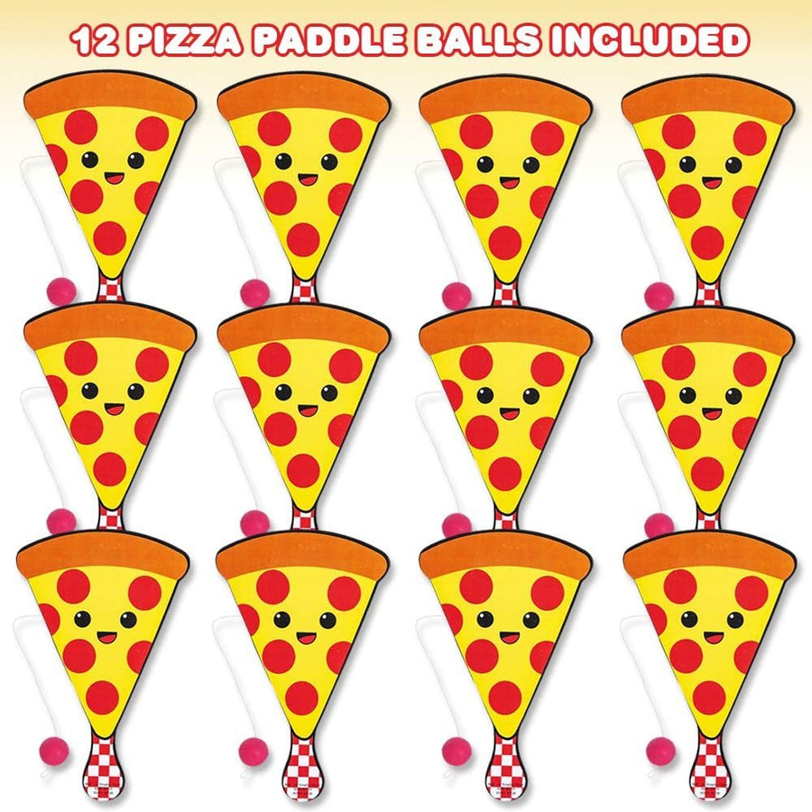 Pizza Paddle Balls, Pack of 12, Cute 9" Pizza Slice Paddleball with String, Fun Pizza Party Paddle Ball Games, Great Party Favors, Goodie Bag Fillers, Cool Activity Toys for Kids