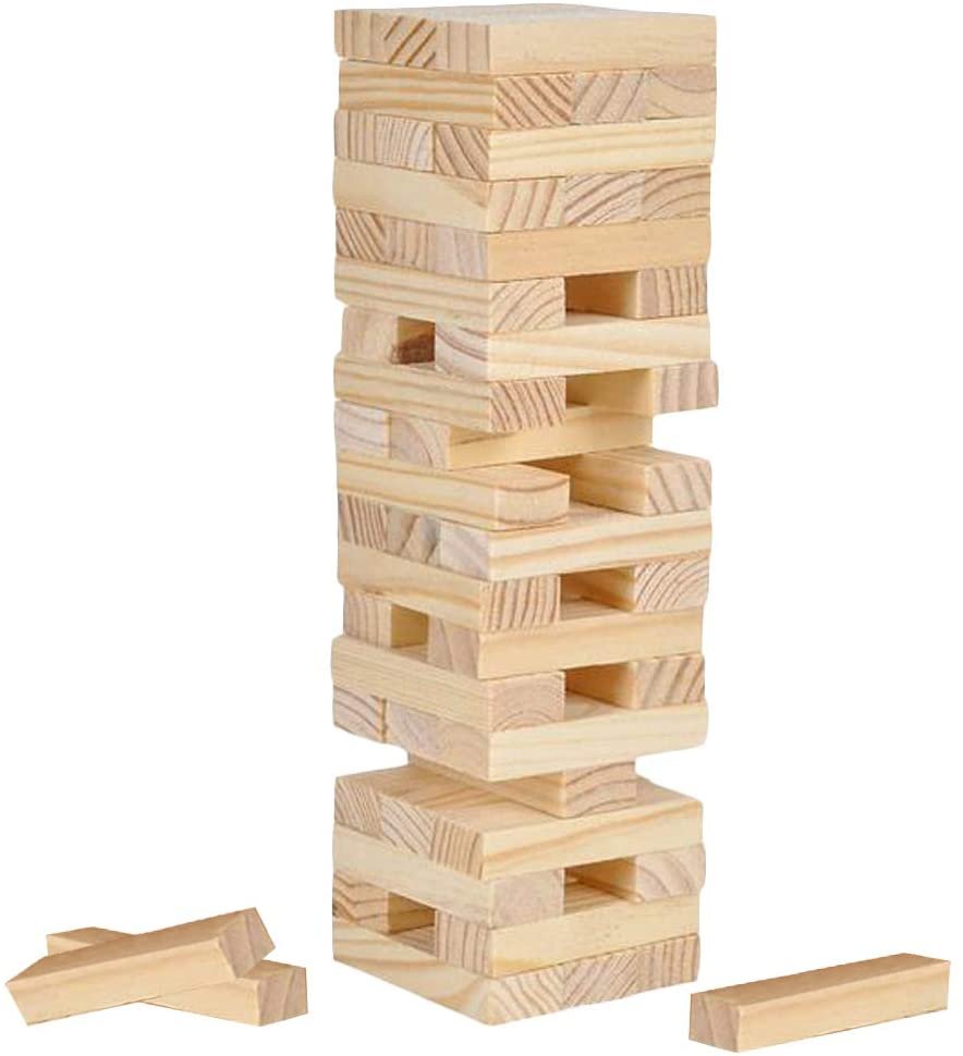 Mini Wooden Tower Game, Wood Tumbling Blocks Set with 48 Pieces, Fun Indoor Game Night Games for Kids, Adults and House Parties, Development Toys for Children, Great Gift Idea