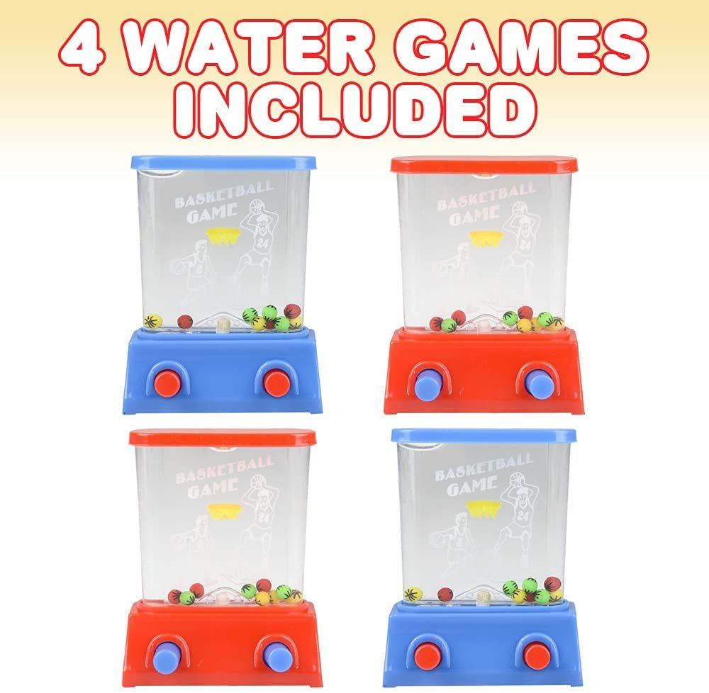 Handheld Water Games, Set of 4, Red and Blue, Water Ring Arcade Game for Kids, Goody Bag Fillers, Birthday Party Favors for Children, Road Trip Travel Toys for Boys and Girls