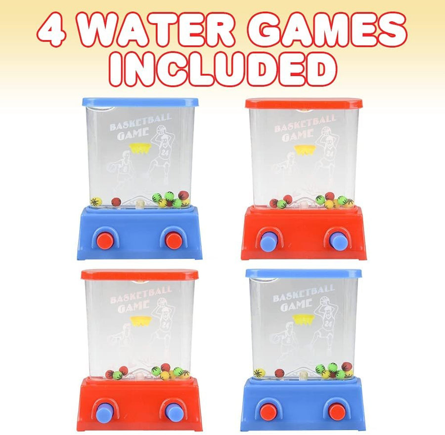 Handheld Water Games, Set of 4, Red and Blue, Water Ring Arcade Game for Kids, Goody Bag Fillers, Birthday Party Favors for Children, Road Trip Travel Toys for Boys and Girls
